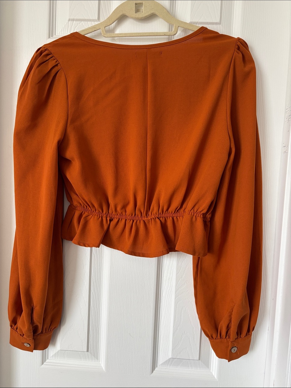 SHEIN Rust Orange Square Neck Peplum Button-Front Blouse - Picture 4 of 4